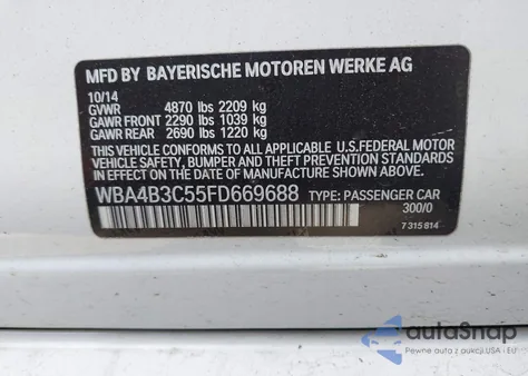 2015 BMW 435I Gran Coupe xDrive z USA, uszkodzony, nr VIN WBA4B3C55FD669688